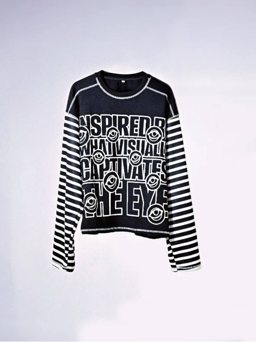ABO “Inspired” Black Graphic Sweatshirt With Striped Sleeves